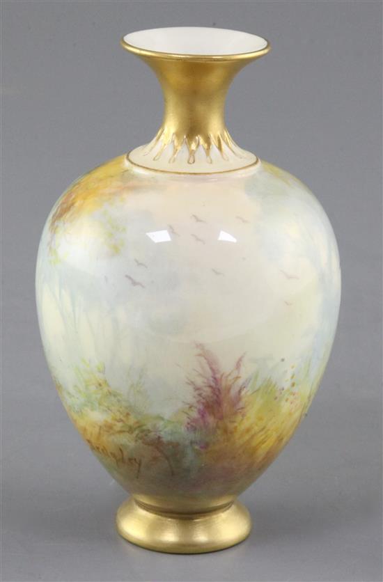 Sedgley for Royal Worcester. A golden pheasant painted small ovoid vase, date code for 1929, height 13cm